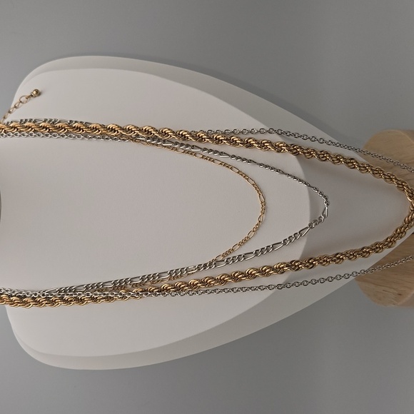 ✨2/$10✨ Multichain Necklace Silver Gold Figaro Rope Twisted - Picture 3 of 8